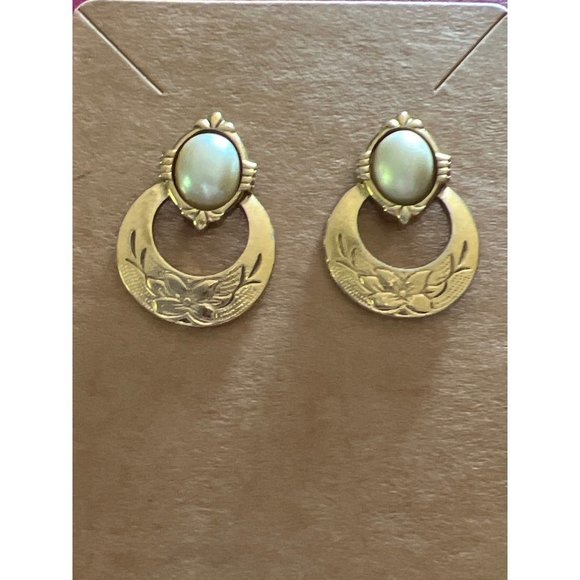 Faux Pearl Goldtone Earrings - Picture 2 of 5